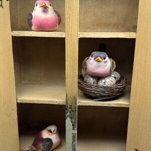 Vintage Painted Wooden Decorative Mini Cabinet w/Birds-Nest & Eggs